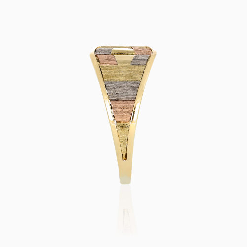 Retro Tri-Color Mosaic Inlay Ring, 14k Gold
